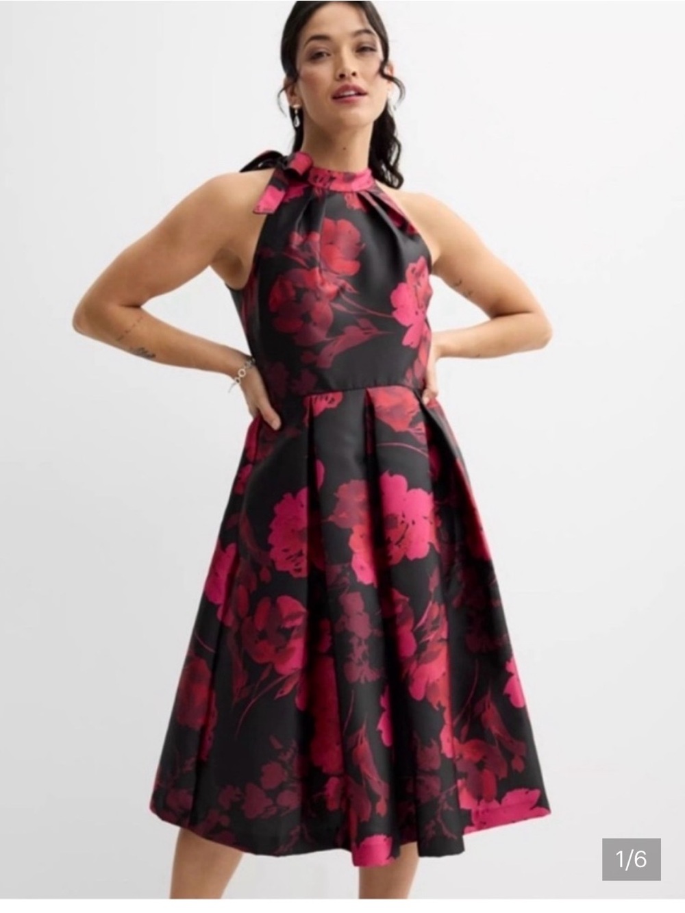 Maison Tara Black Dress with Pink and Magenta Floral Accents